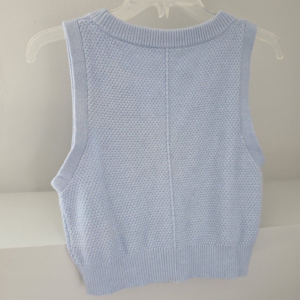 Sincerly Jules Pale Blue Cable-Knit Button Vest - Picture 3 of 4